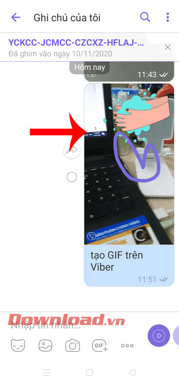 GIF trên Viber đã được gửi đi