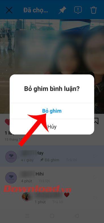 Chạm vào nút Bỏ ghim