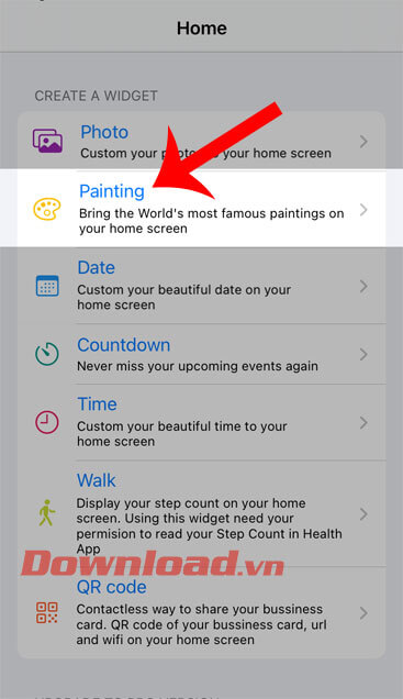 Nhấn vào mục Painting
