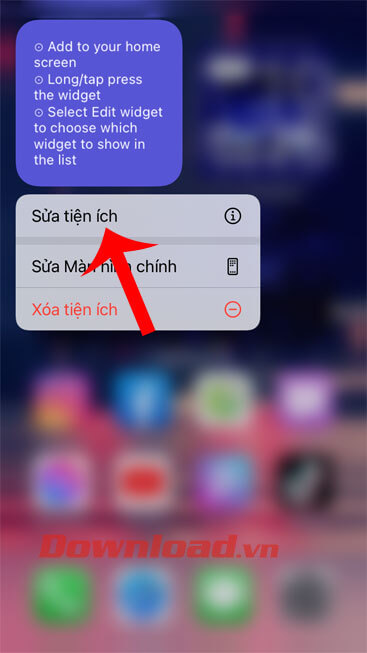 Chạm vào nút Sửa tiện ích 