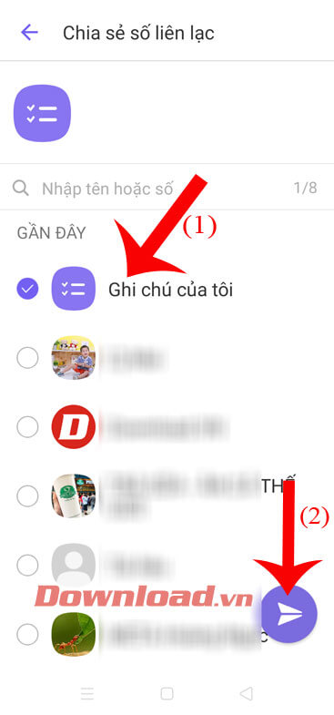 Chọn cuộc trò chuyện muốn gửi đến