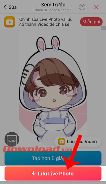 Chạm vào nút Lưu Live Photo