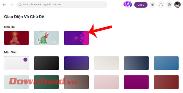 Chọn chủ đề ứng dụng Zing Mp3