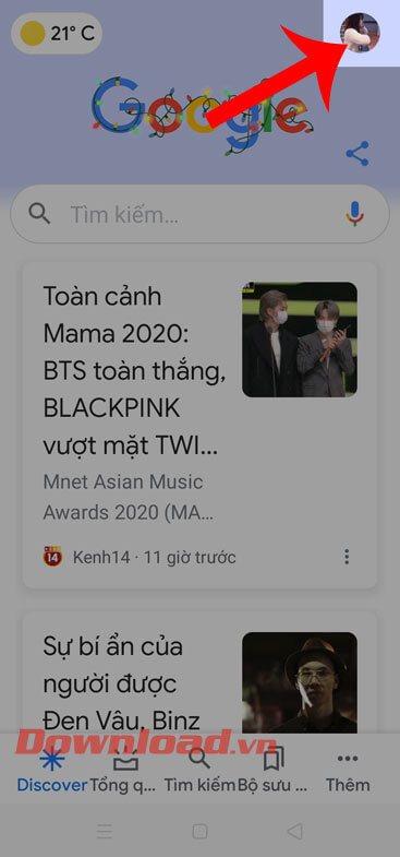 Nhấn vào hình ảnh đại diện