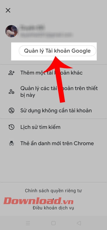 Ấn vào nút Quản lý Tài khoản Google