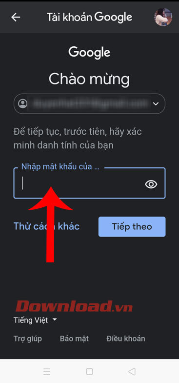 Nhập mật khẩu gmail