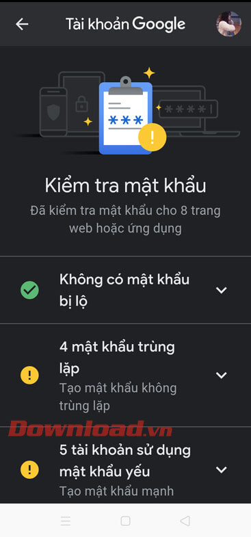 Đã kiểm tra mật khẩu trên Google