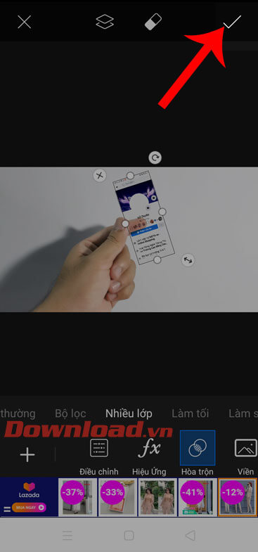 Ấn vào biểu tượng dấu tick