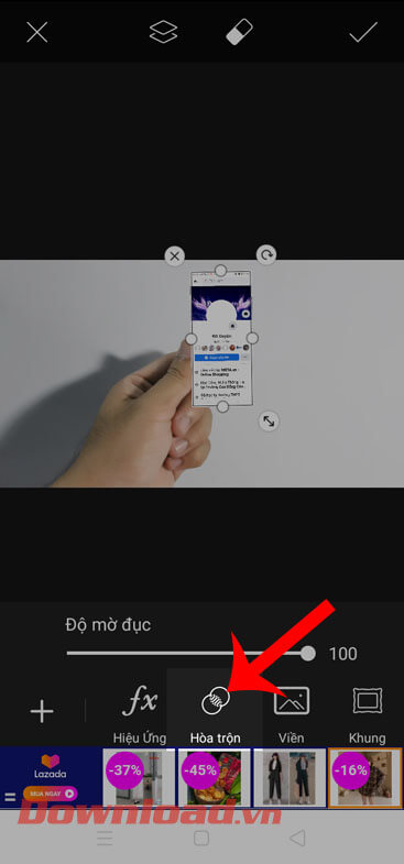 Nhấn vào mục Hòa trộn