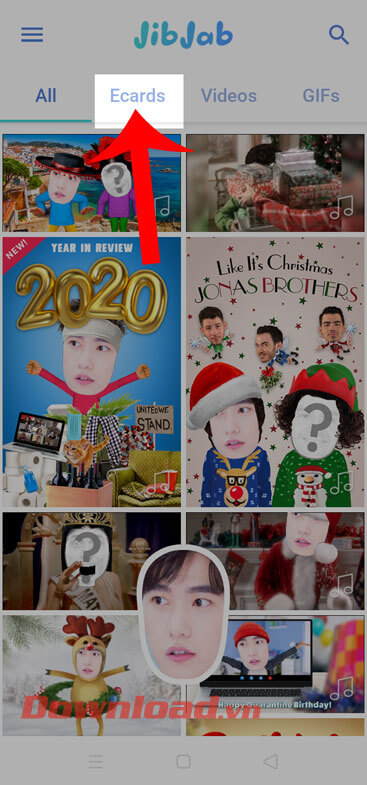 Nhấn vào mục Ecards