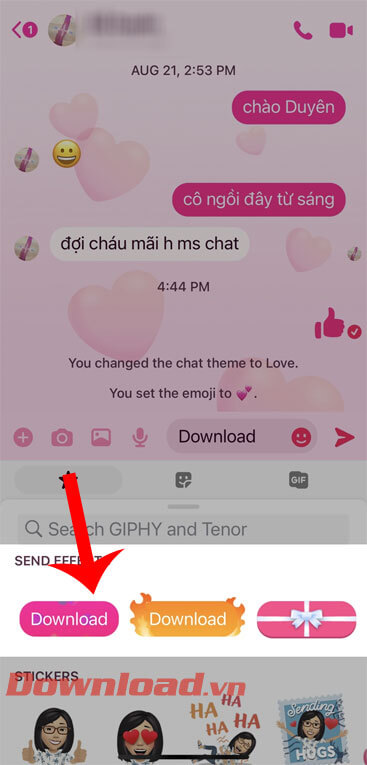 Chọn hiệu ứng tin nhắn