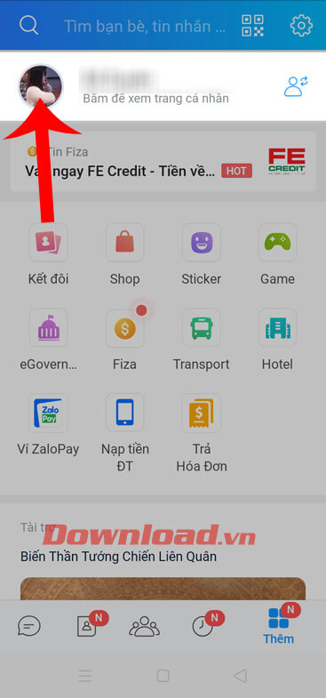 Ấn vào tài khoản Zalo
