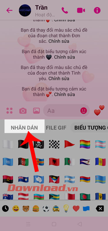 Ấn vào mục Nhãn dán