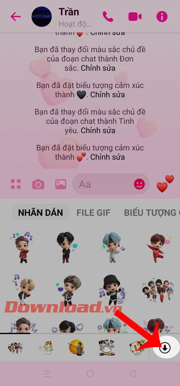 Chạm vào biểu tượng đi xuống