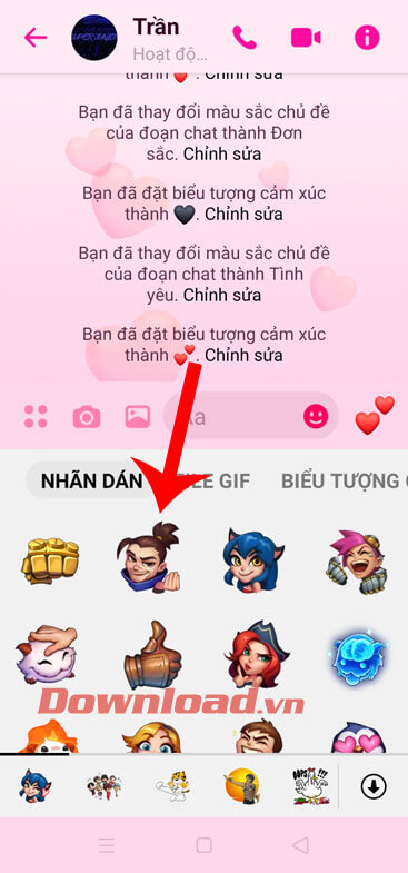 Nhấn vào một stiker bất kỳ