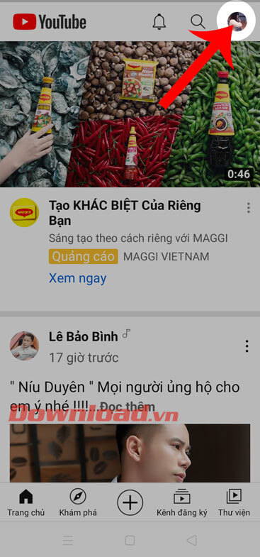 Nhấn vào ảnh đại diện