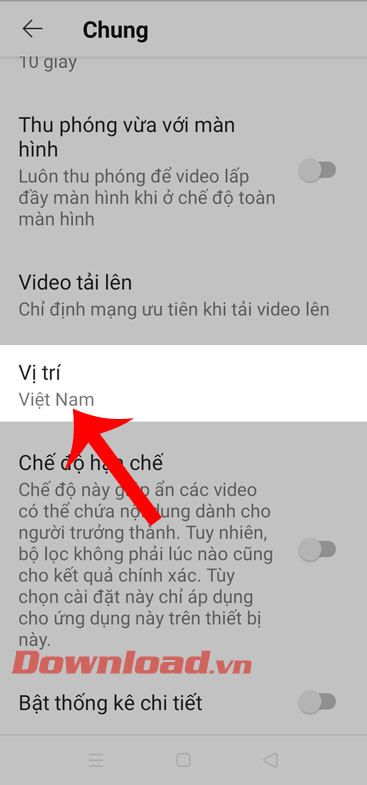 Chạm vào mục Vị trí