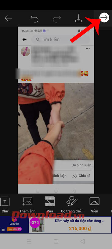 Nhấn vào biểu tượng mũi tên