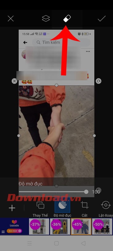 Nhấn vào biểu tượng cụ tẩy