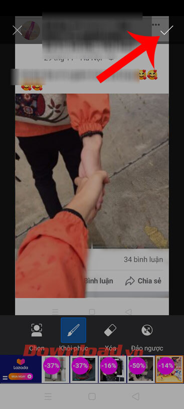 Nhấn vào biểu tượng dấu tick