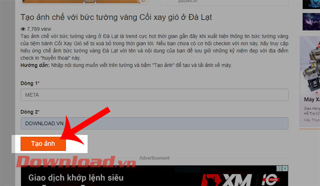 Ấn nút Tạo ảnh 