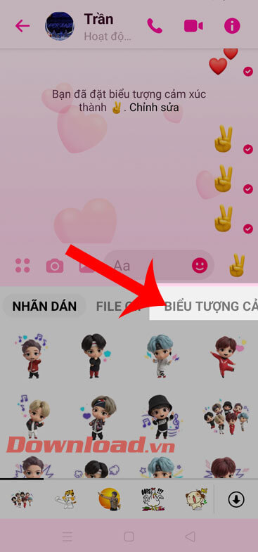 Ấn vào mục Biểu tượng cảm xúc