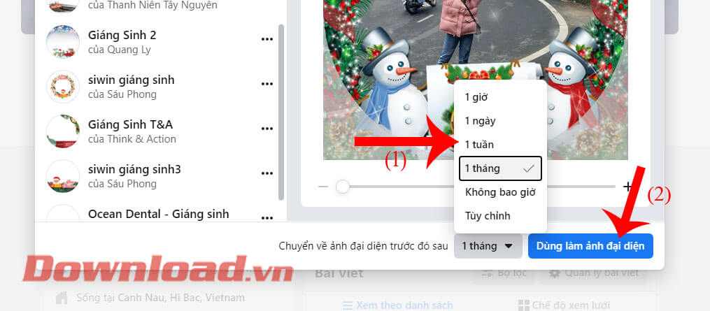 Thiết lập thời gian và nhấn nút Dùng làm ảnh đại diện