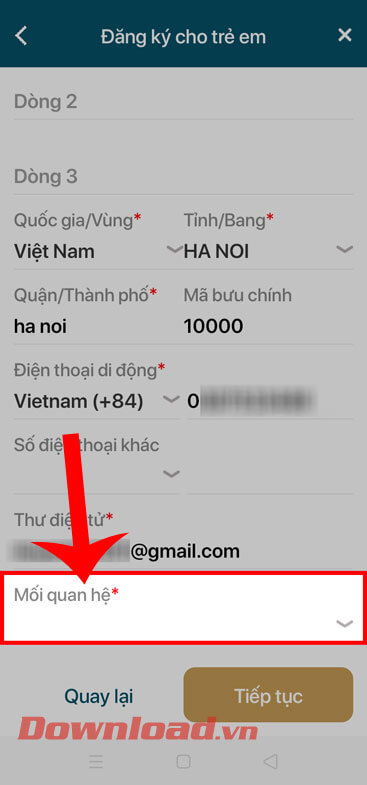 Nhấn vào mục Mối quan hệ