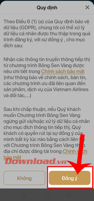 Ấn nút Đồng ý