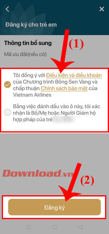 Chạm nút Đăng ký