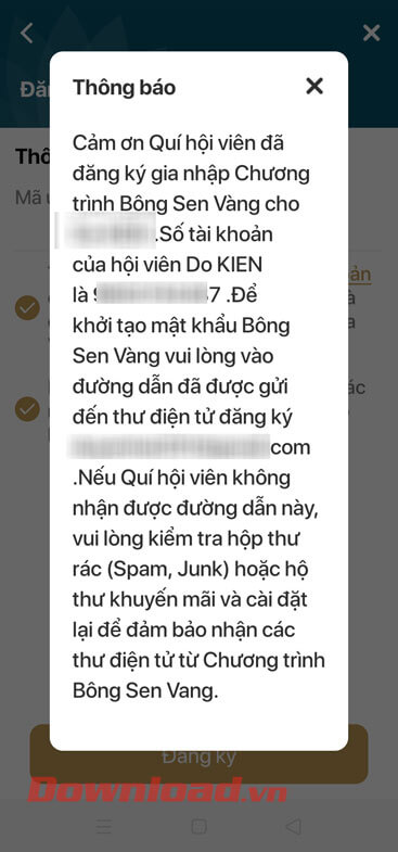 Đăng ký tài khoản thành công