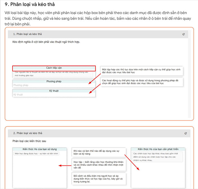 Bài tập phân loại và kéo thả