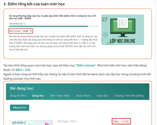Điểm tổng kết của toàn môn học