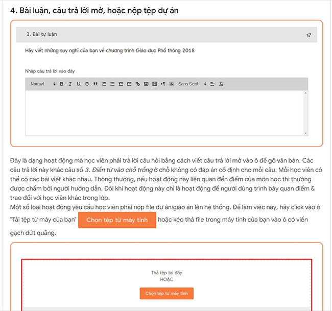 Bài luận hoặc câu trả lời mở