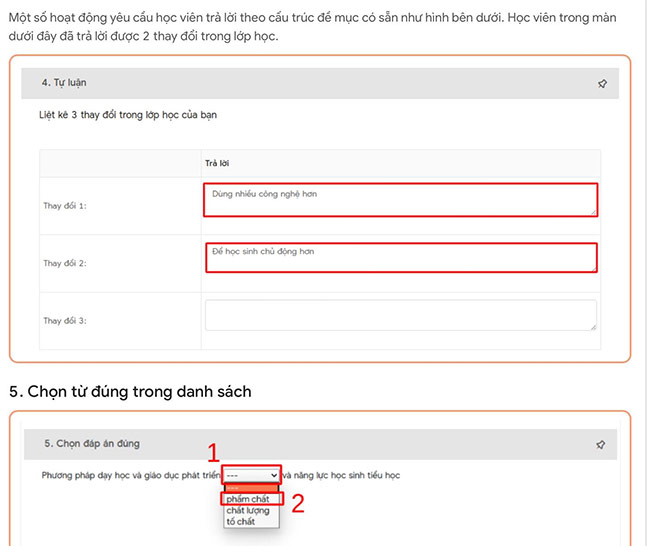 Phần tự luận liệt kê