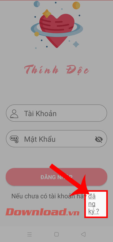 Nhấn vào mục Đăng ký