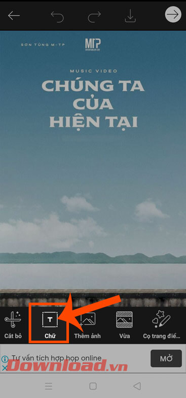 Ấn vào mục Chữ