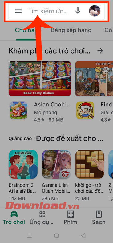 Nhấn vào ô tìm kiếm