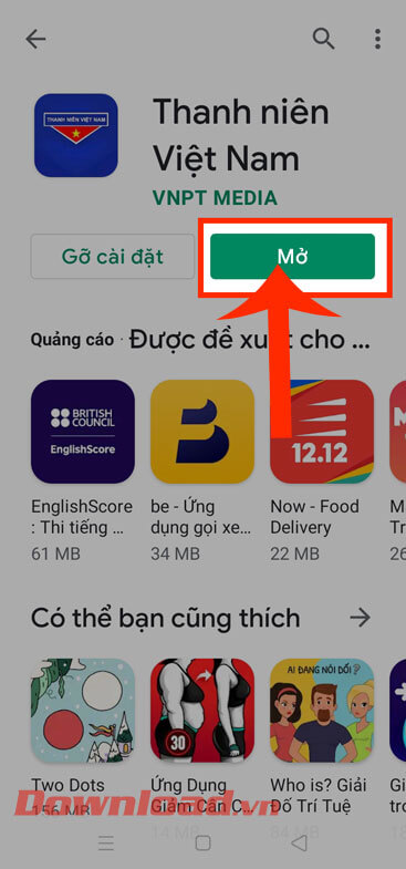 Ấn vào nút Mở