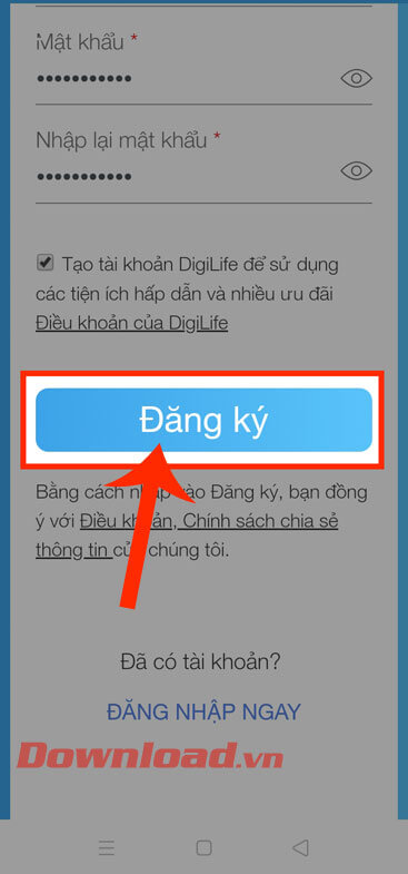 Chạm vào nút Đăng ký