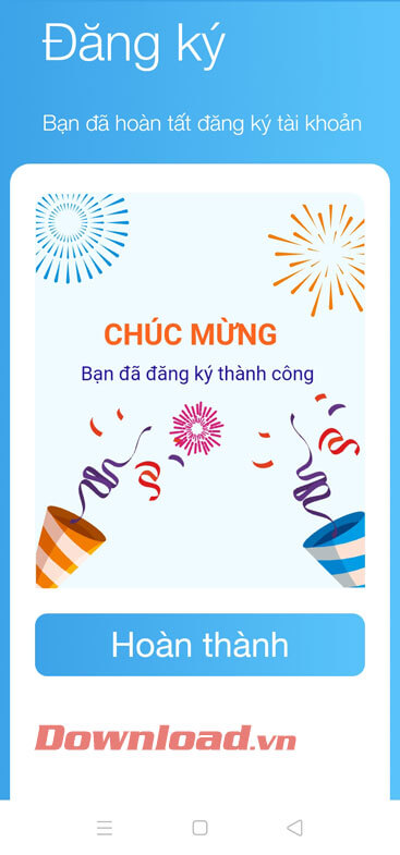 Đăng ký tài khoản thành công