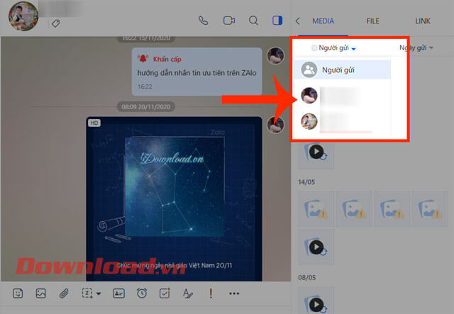 Chọn tài khoản người gửi 