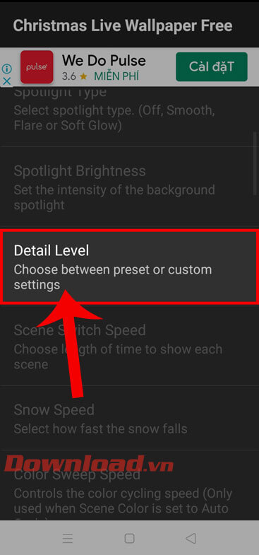 Nhấn vào mục Detail Level