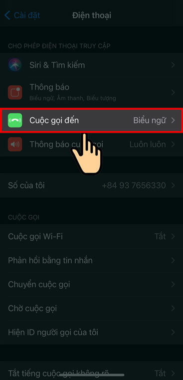Ấn vào mục Cuộc gọi đến