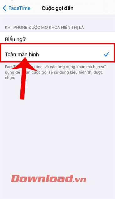 Chạm vào mục Toàn màn hình
