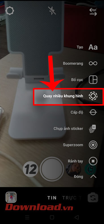 Ấn vào mục Quay nhiều khung hình 