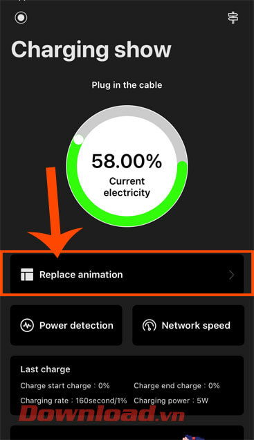 Nhấn vào mục Replace animation