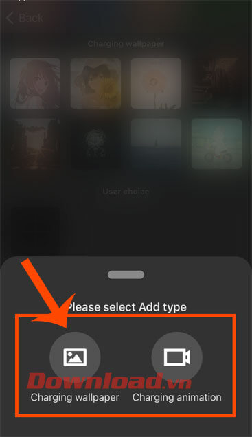 Chọn mục Charging wallpaper hoặc Chargin animation