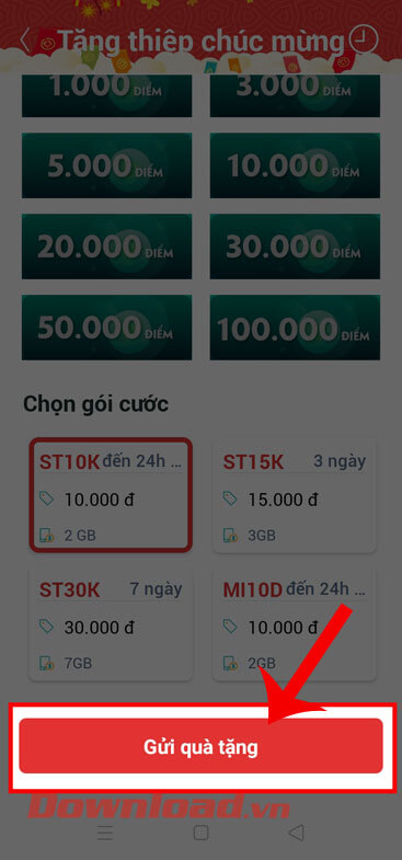 Ấn nút Gửi quà tặng