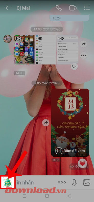 Chạm vào biểu tượng cây thông